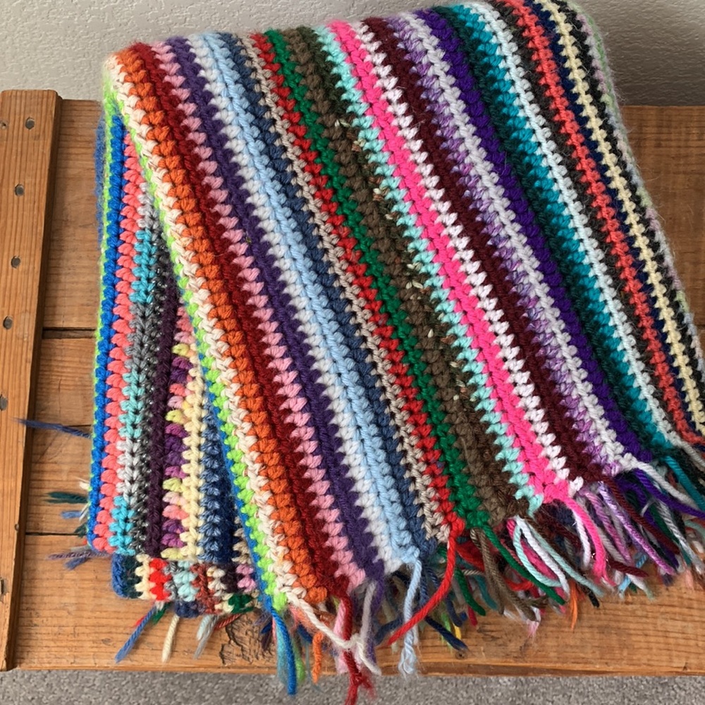 Vintage small colorful striped hand made blanket EUC grandpa eclectic quirky